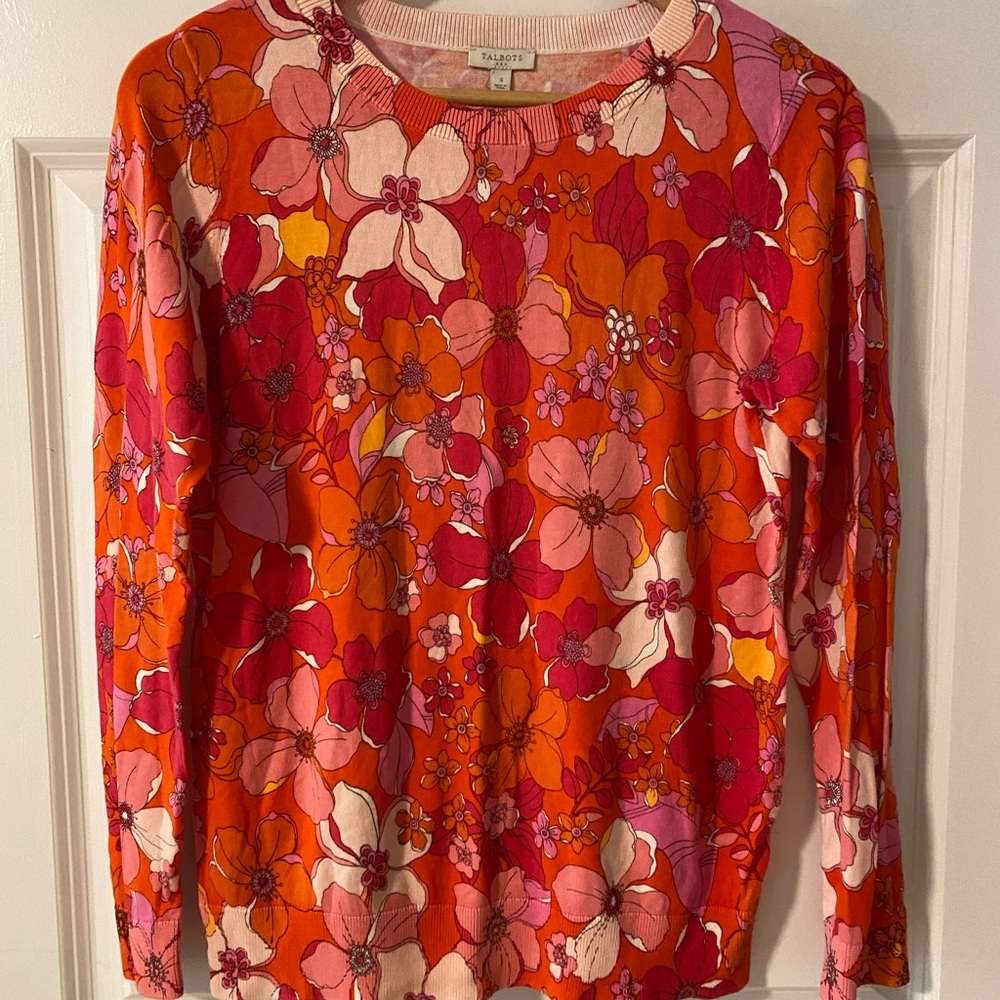 Floral Women's Sweater Vibrant Orange and Pink